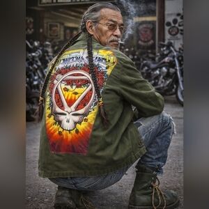 Grateful Dead OG 107 Sateen US Marine Corps Shirt + Tie-dye Space Face Patchwork